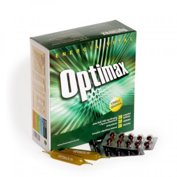 Optimax-90 (jalea real  + ginseng + vitaminas + taurina + antioxidantes + minerales) 30 packs